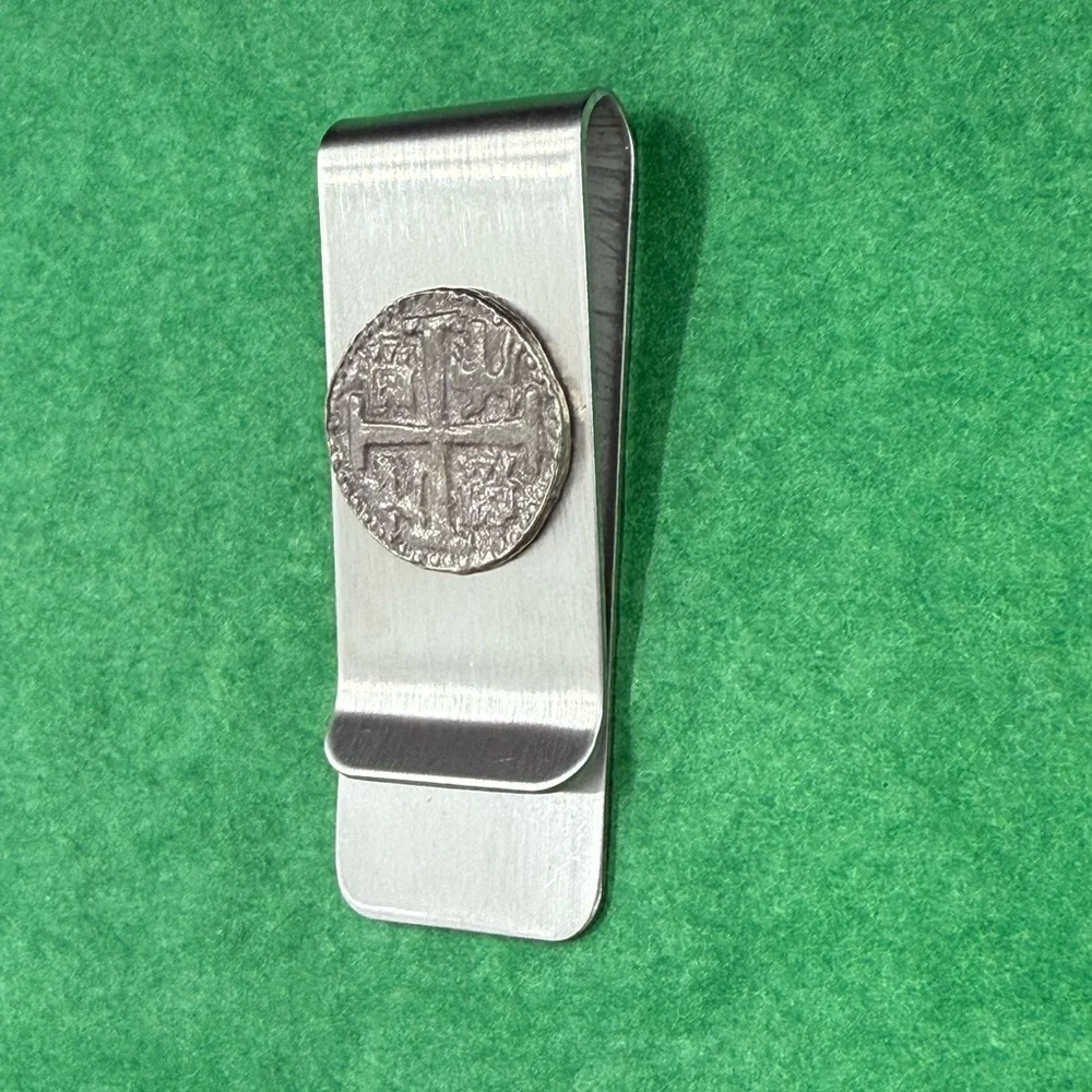 Atocha silver coin money clip in stainless steel